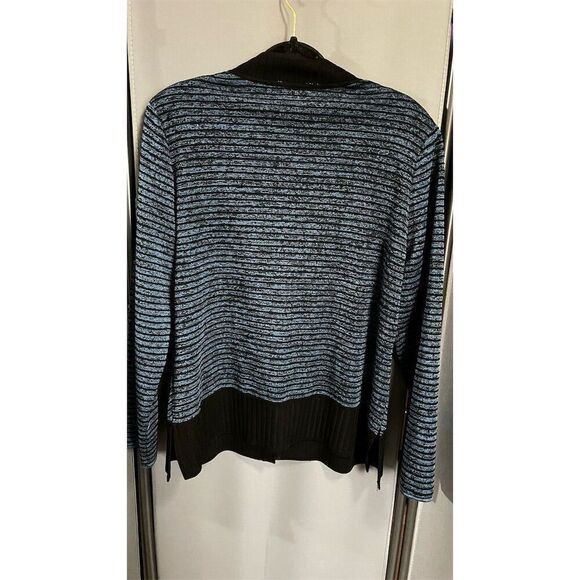 Misook Women's Striped full Zip Sweater Jacket XL Blue Black Mock Neck NWOT - Picture 2 of 5